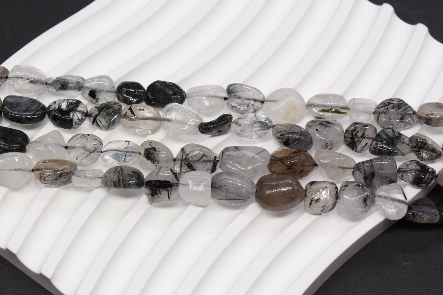 Black Rutilated Quartz Nugget Beads