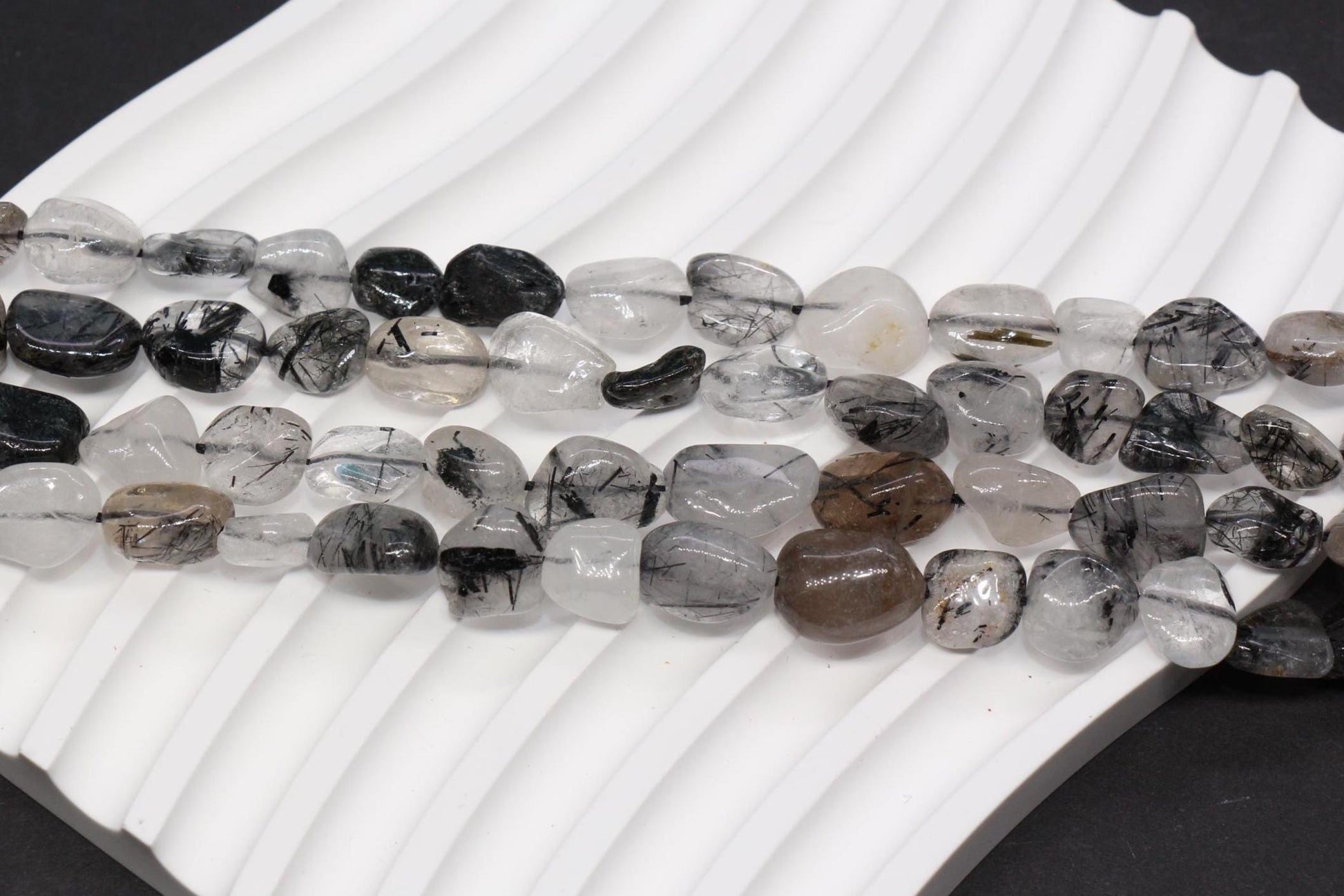 Black Rutilated Quartz Nugget Beads