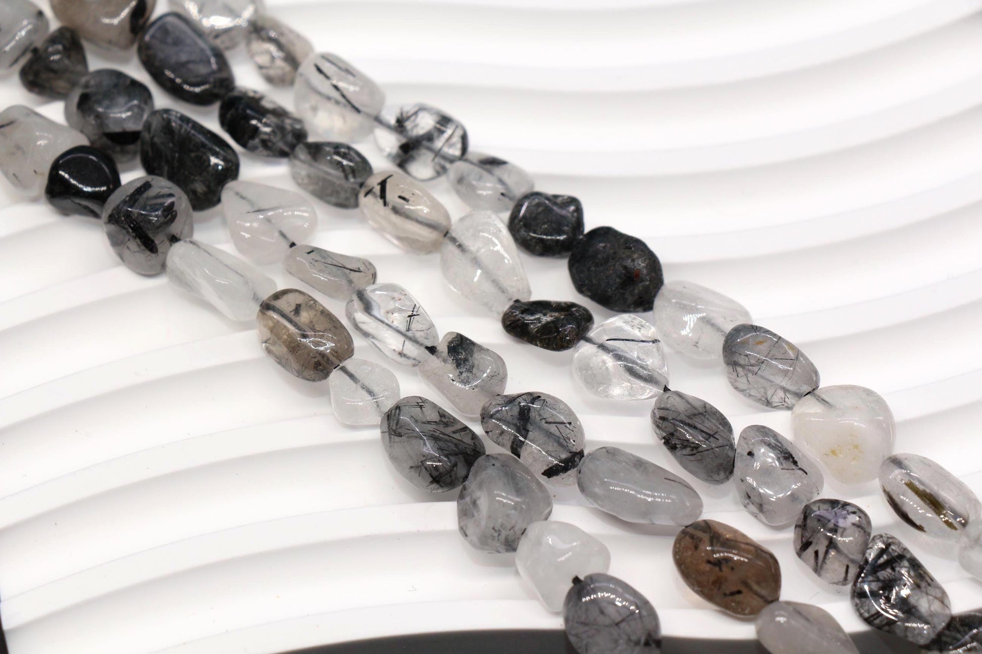 Black Rutilated Quartz Nugget Beads