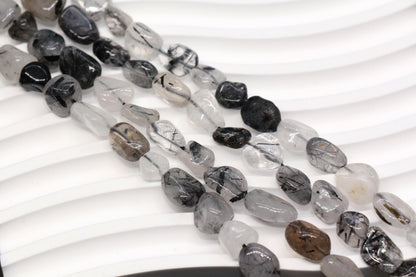 Black Rutilated Quartz Nugget Beads