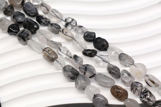 Black Rutilated Quartz Nugget Beads