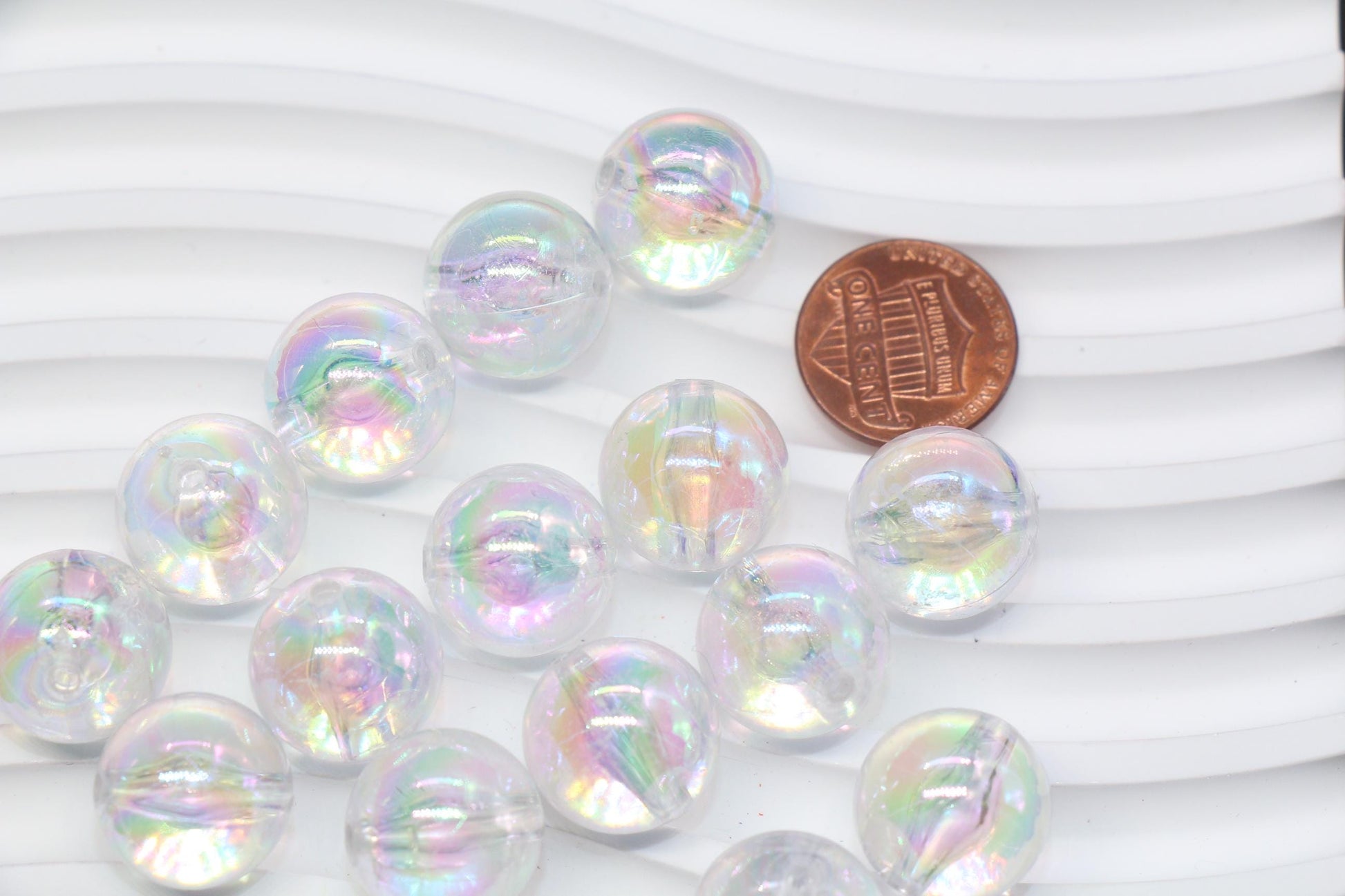16mm Iridescent Clear Acrylic Gumball Beads, Large Round Bracelet Beads for Jewelry Making, DIY Craft Supplies #1709