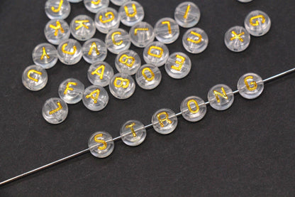 7mm Clear Gold Alphabet Letter Beads, Random Mixed Acrylic ABC Beads for Bracelets, Jewelry Making DIY Craft Supplies #637