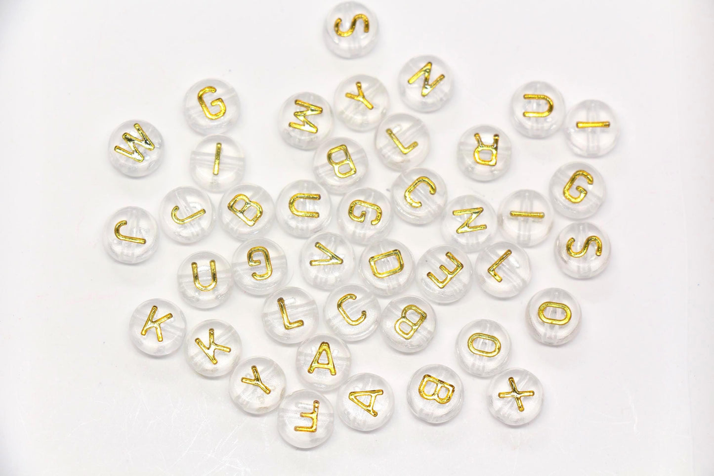 7mm Clear Gold Alphabet Letter Beads, Random Mixed Acrylic ABC Beads for Bracelets, Jewelry Making DIY Craft Supplies #637