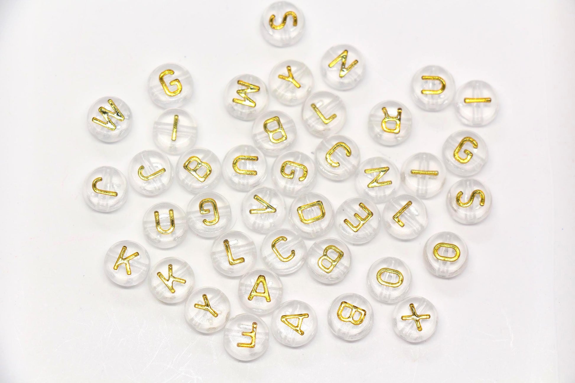 7mm Clear Gold Alphabet Letter Beads, Random Mixed Acrylic ABC Beads for Bracelets, Jewelry Making DIY Craft Supplies #637