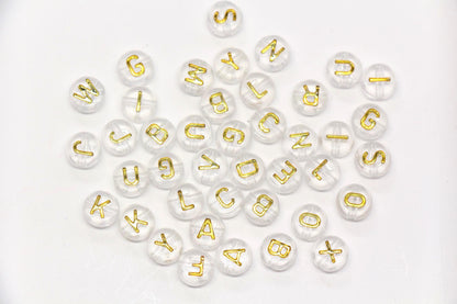 7mm Clear Gold Alphabet Letter Beads, Random Mixed Acrylic ABC Beads for Bracelets, Jewelry Making DIY Craft Supplies #637