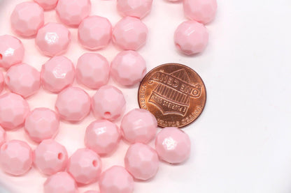 10mm Pink Faceted Gumball Beads, Round Acrylic Bracelet Beads for Jewelry Making #572