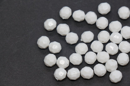 8mm White Faceted Gumball Beads, Round Acrylic Bracelet Beads for Jewelry Making #551