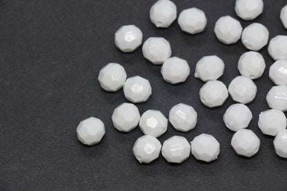 8mm White Faceted Gumball Beads, Round Acrylic Bracelet Beads for Jewelry Making #551