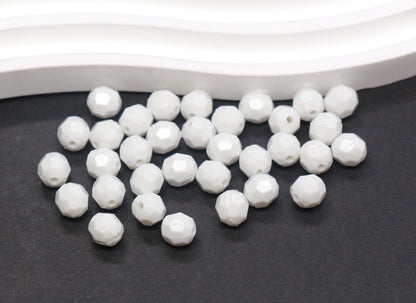 8mm White Faceted Gumball Beads, Round Acrylic Bracelet Beads for Jewelry Making #551