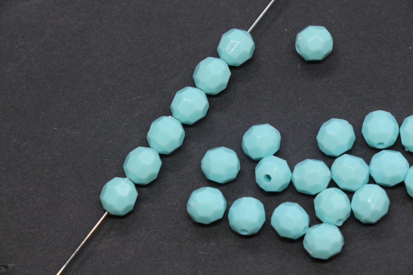 8mm Aqua Teal Faceted Acrylic Beads, Round Bracelet Beads for Jewelry Making #559