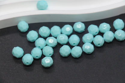 8mm Aqua Teal Faceted Acrylic Beads, Round Bracelet Beads for Jewelry Making #559
