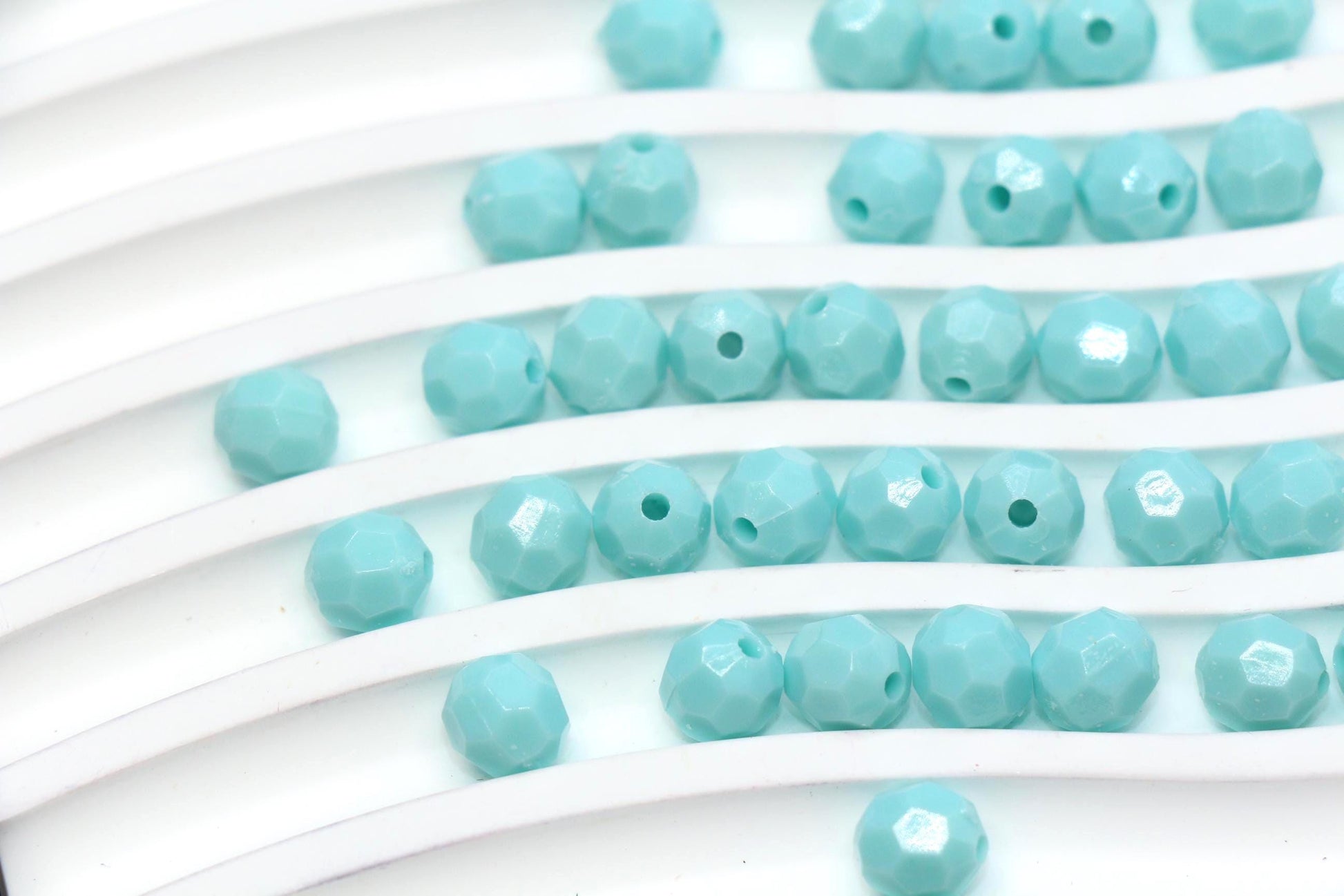 8mm Aqua Teal Faceted Acrylic Beads, Round Bracelet Beads for Jewelry Making #559