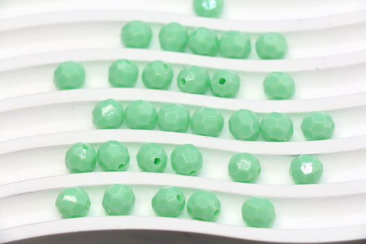 8mm Mint Green Faceted Acrylic Beads, Round Bracelet Beads for Jewelry Making #557