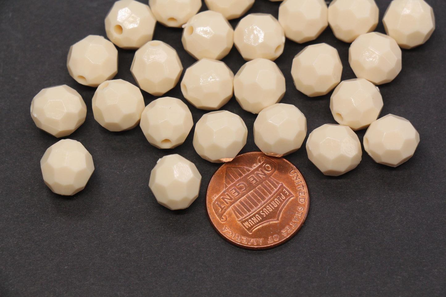10mm Beige Faceted Acrylic Beads, Round Neutral Bracelet Beads for Jewelry Making #557
