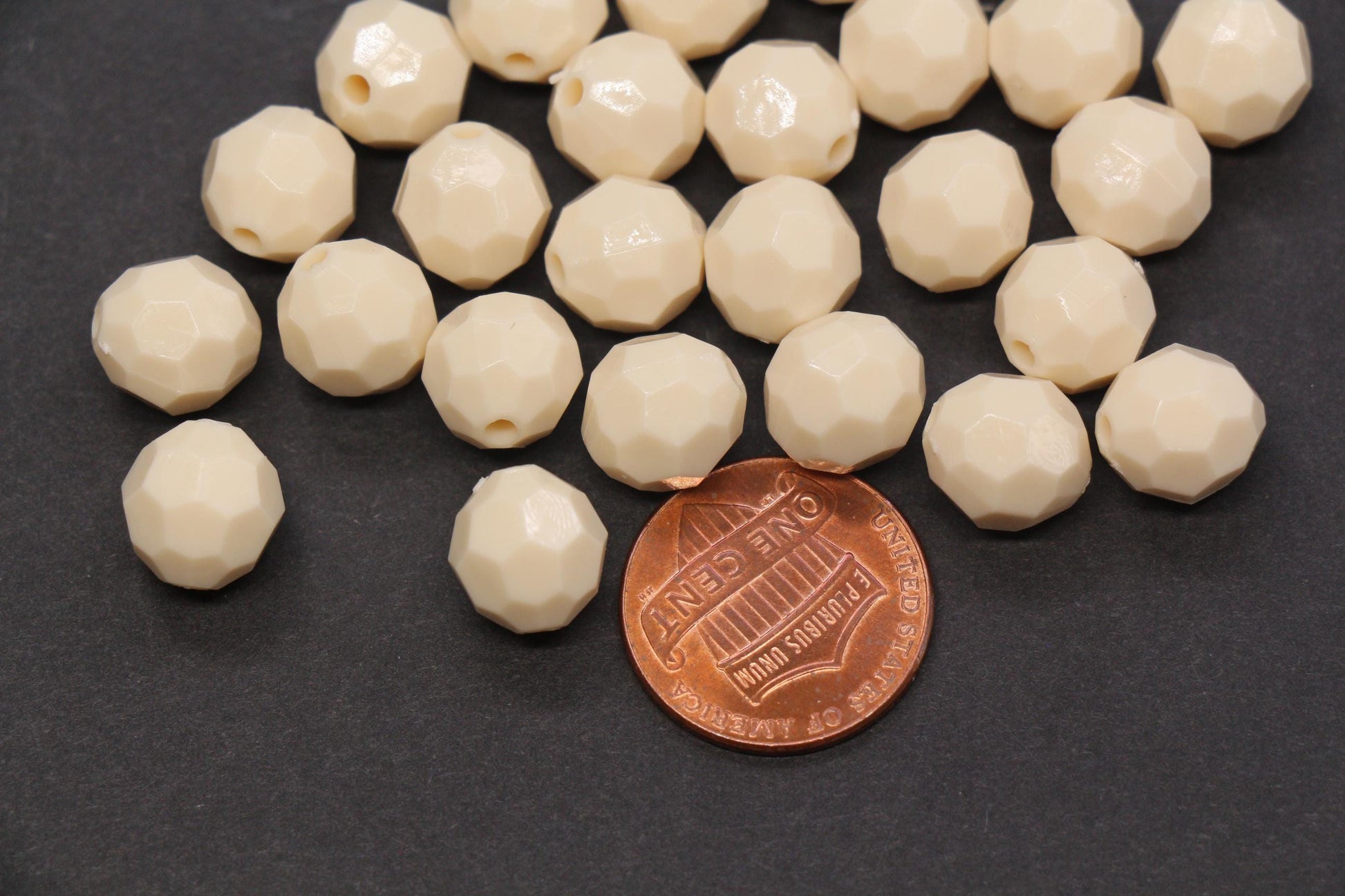 10mm Beige Faceted Acrylic Beads, Round Neutral Bracelet Beads for Jewelry Making #557