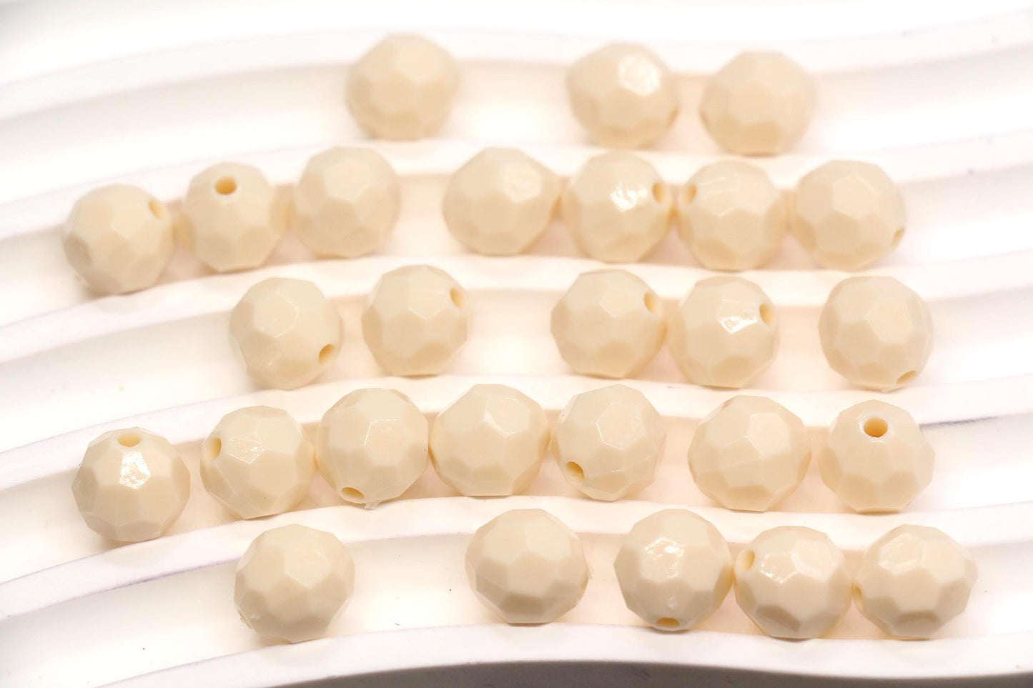 10mm Beige Faceted Acrylic Beads, Round Neutral Bracelet Beads for Jewelry Making #557