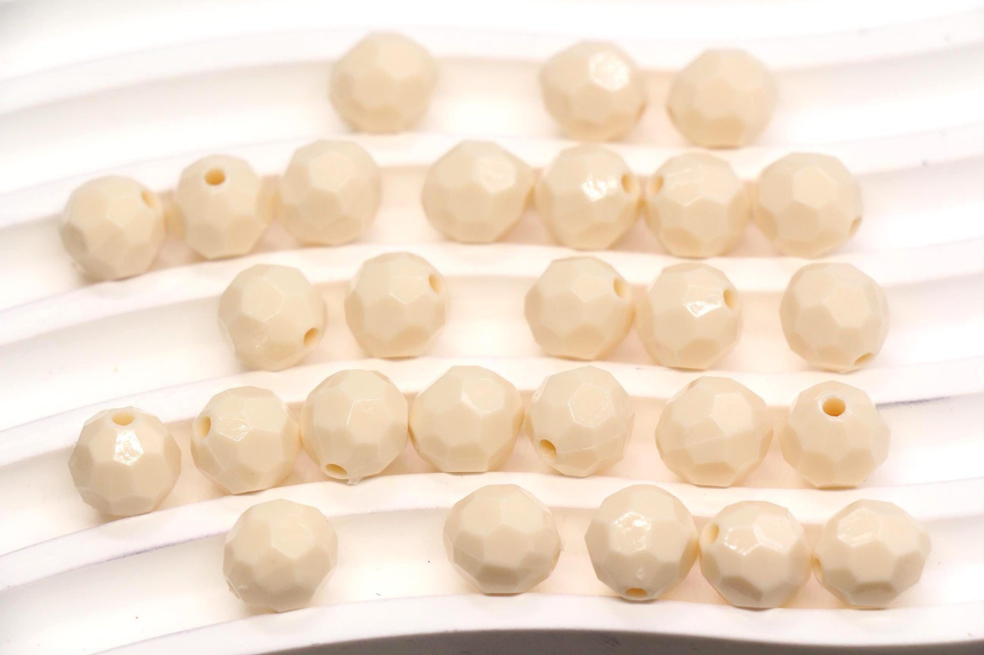 10mm Beige Faceted Acrylic Beads, Round Neutral Bracelet Beads for Jewelry Making #557