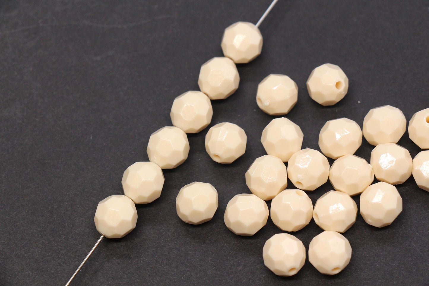 10mm Beige Faceted Acrylic Beads, Round Neutral Bracelet Beads for Jewelry Making #557