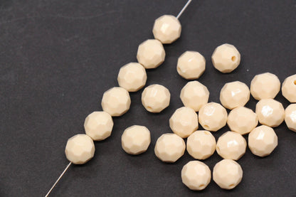 10mm Beige Faceted Acrylic Beads, Round Neutral Bracelet Beads for Jewelry Making #557