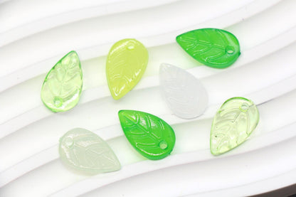 Green Leaf Acrylic Beads, Translucent Leaf Charm Beads for Jewelry Making, Nature DIY Craft Supplies