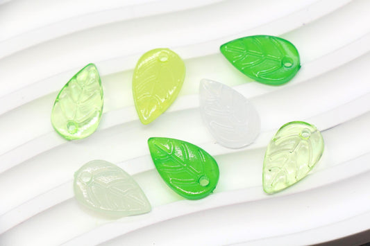 Green Leaf Acrylic Beads, Translucent Leaf Charm Beads for Jewelry Making, Nature DIY Craft Supplies