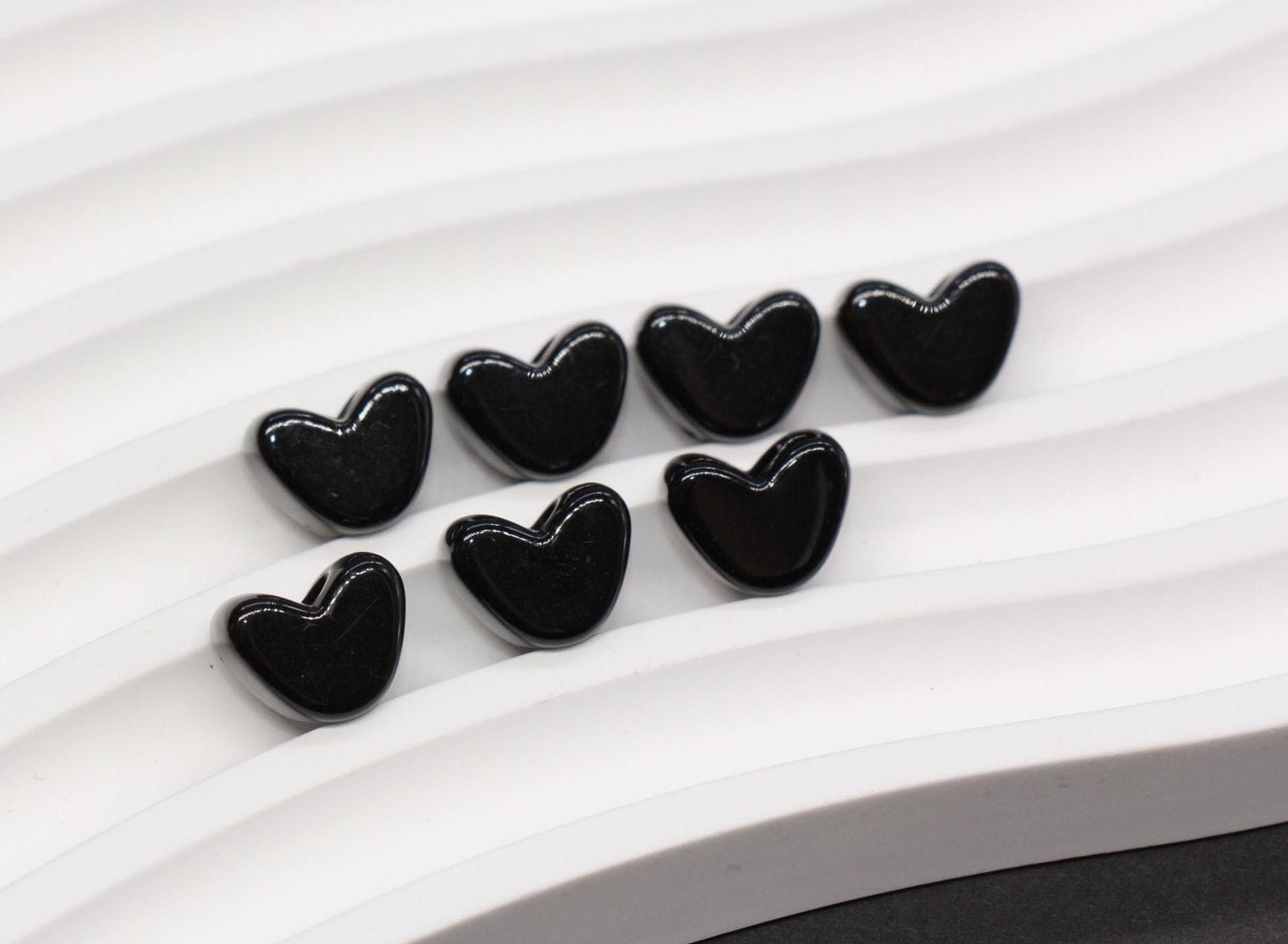 12mm Black Heart Beads for Bracelets & Crafts #763