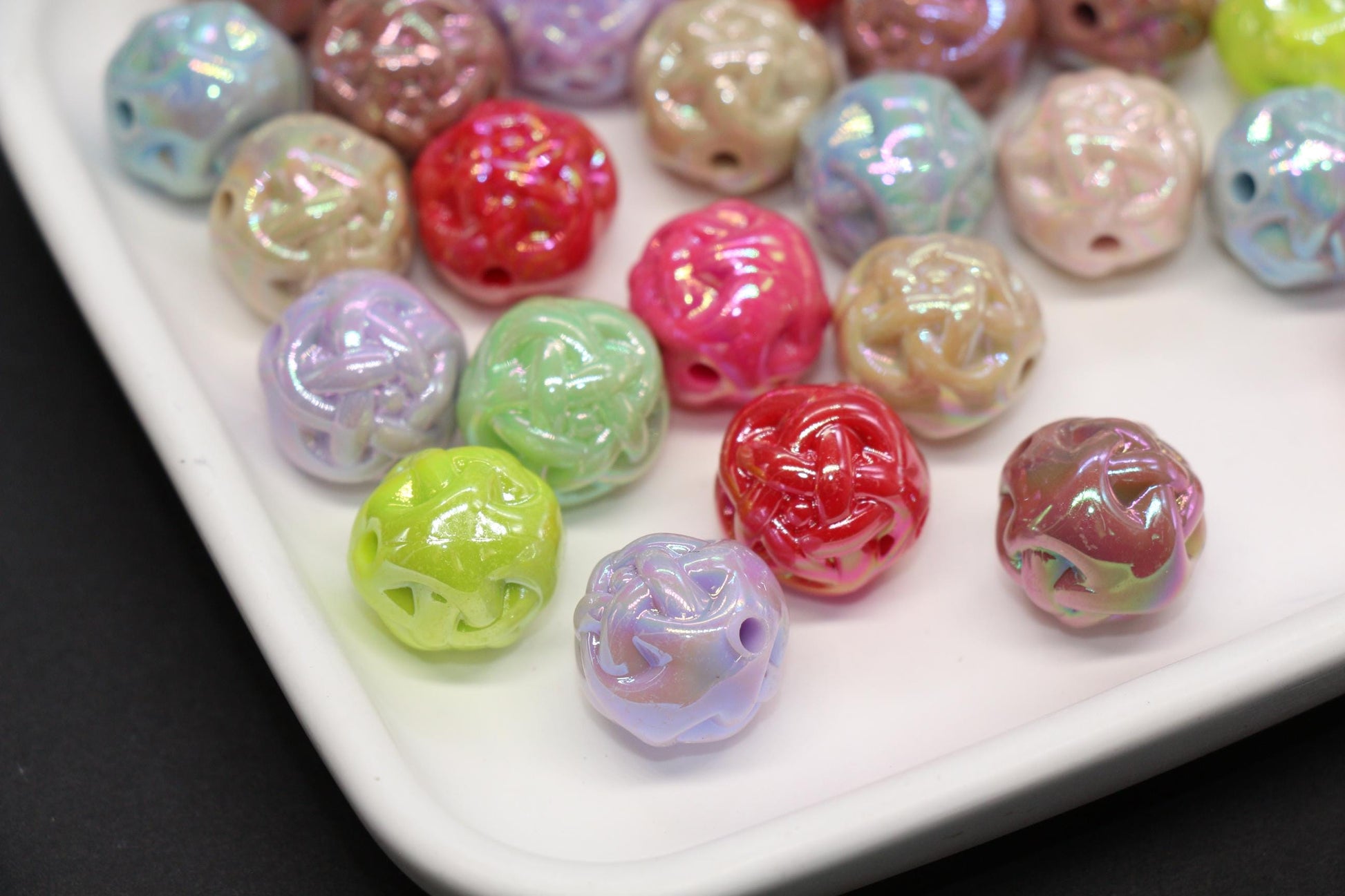 15mm Twisted AB Beads, Vibrant Large Iridescent Acrylic for Jewelry Making #3552