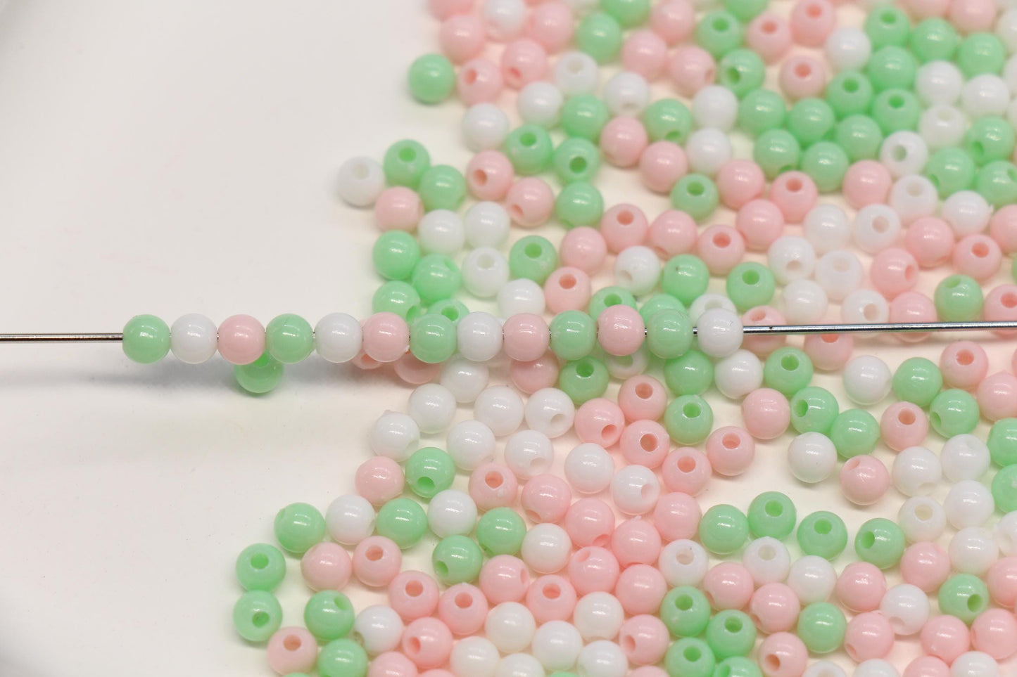 4mm Pastel Garden Mix Round Beads, Pink, White, Green Spacer Beads #3387