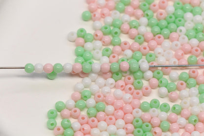 4mm Pastel Garden Mix Round Beads, Pink, White, Green Spacer Beads #3387