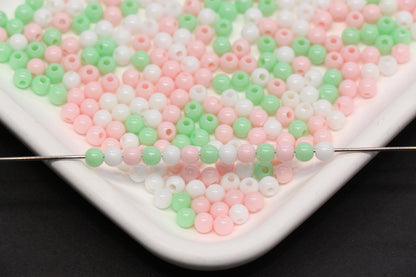 4mm Pastel Garden Mix Round Beads, Pink, White, Green Spacer Beads #3387