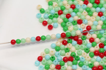 4mm Mint Candy Mix Round Beads, Red Green White Acrylic Round Beads #3383