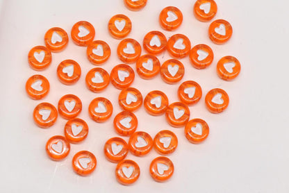 7mm Orange Heart Beads for Bracelets #3601