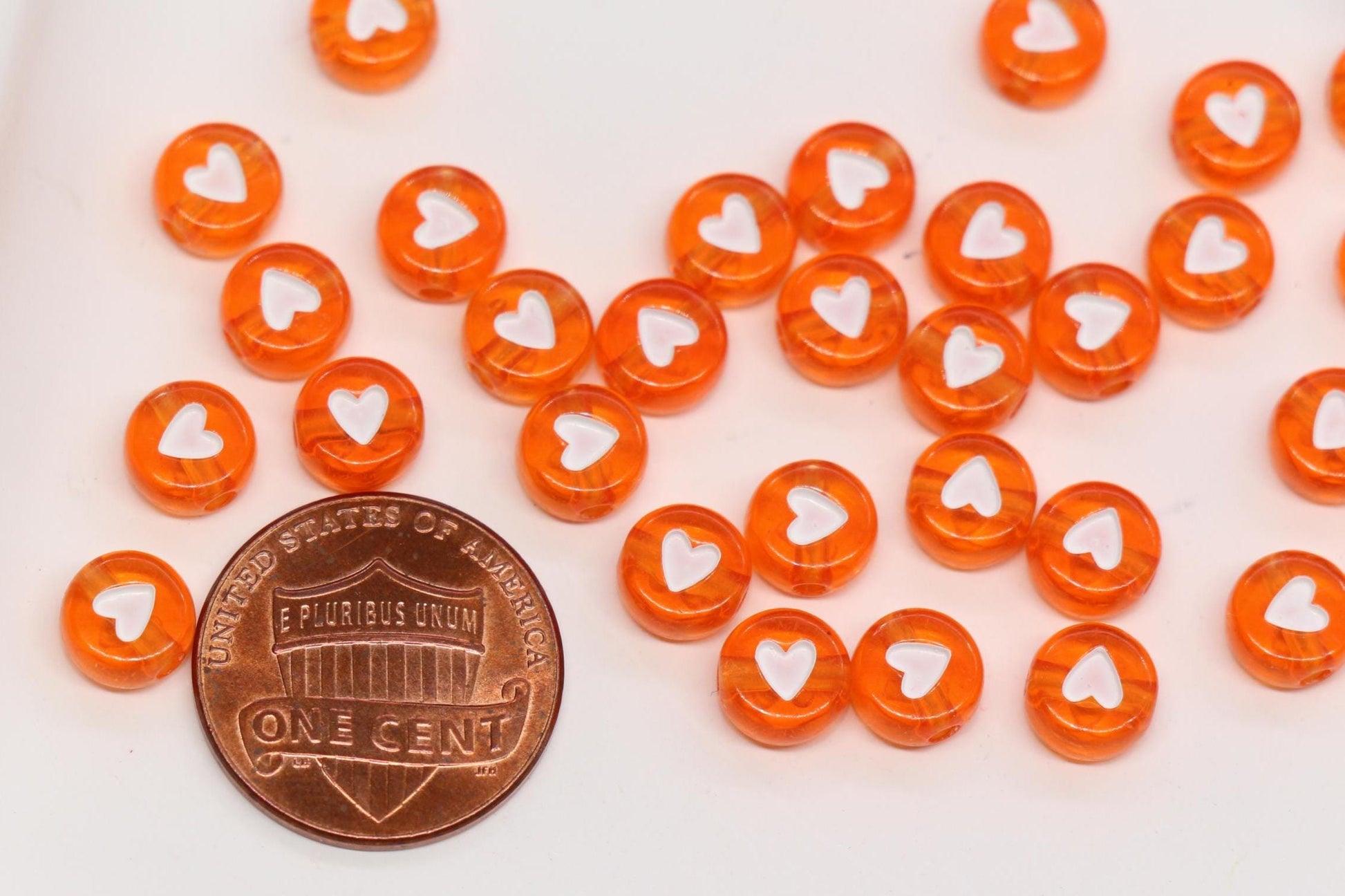 7mm Orange Heart Beads for Bracelets #3601