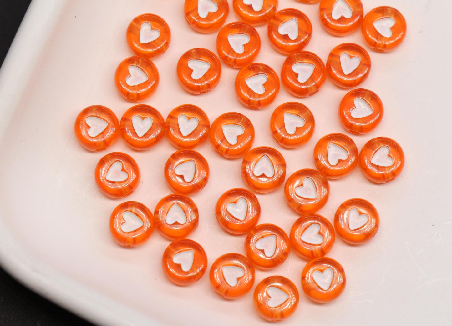 7mm Orange Heart Beads for Bracelets #3601