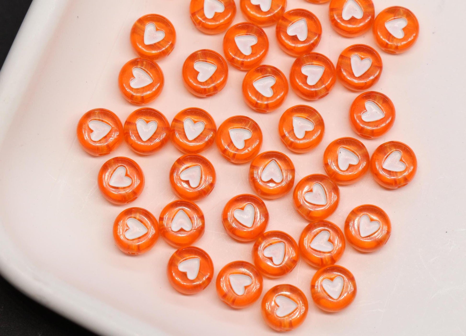 7mm Orange Heart Beads for Bracelets #3601
