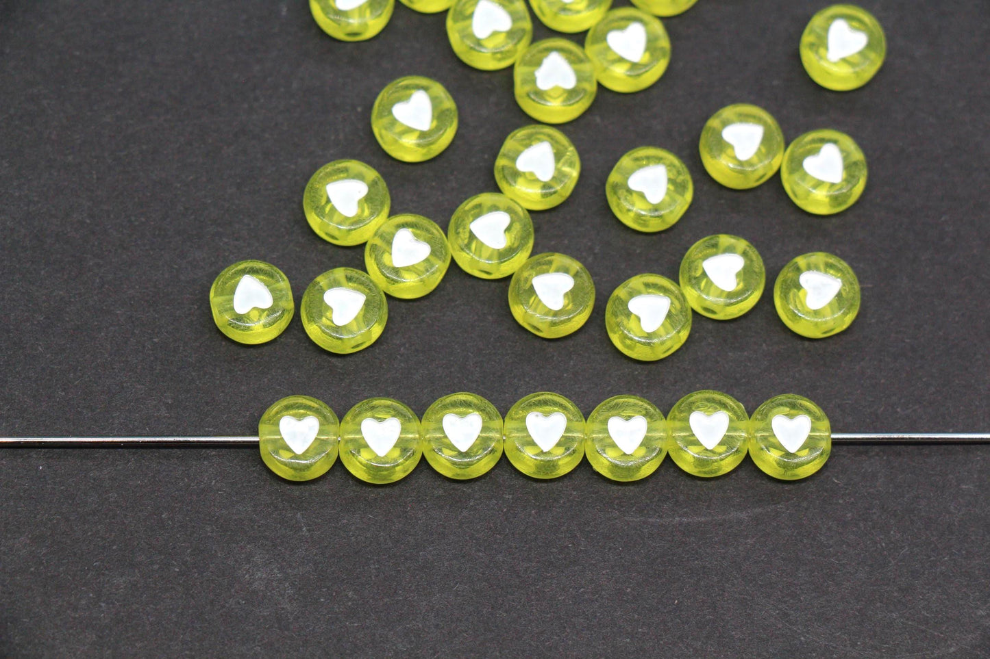 7mm Yellow Heart Beads for Bracelets #3599
