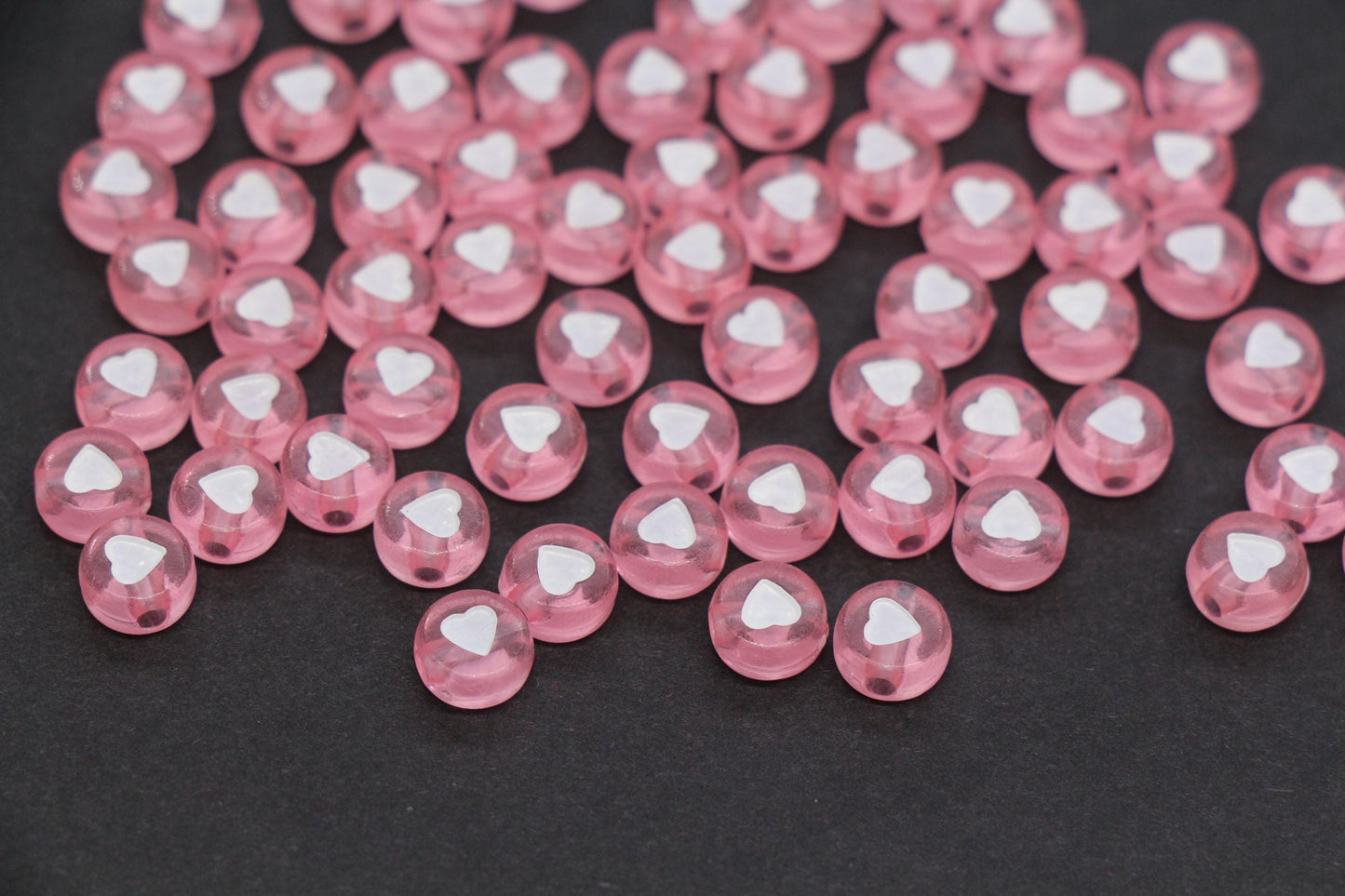 7mm Pink Heart Beads for Bracelets #3598