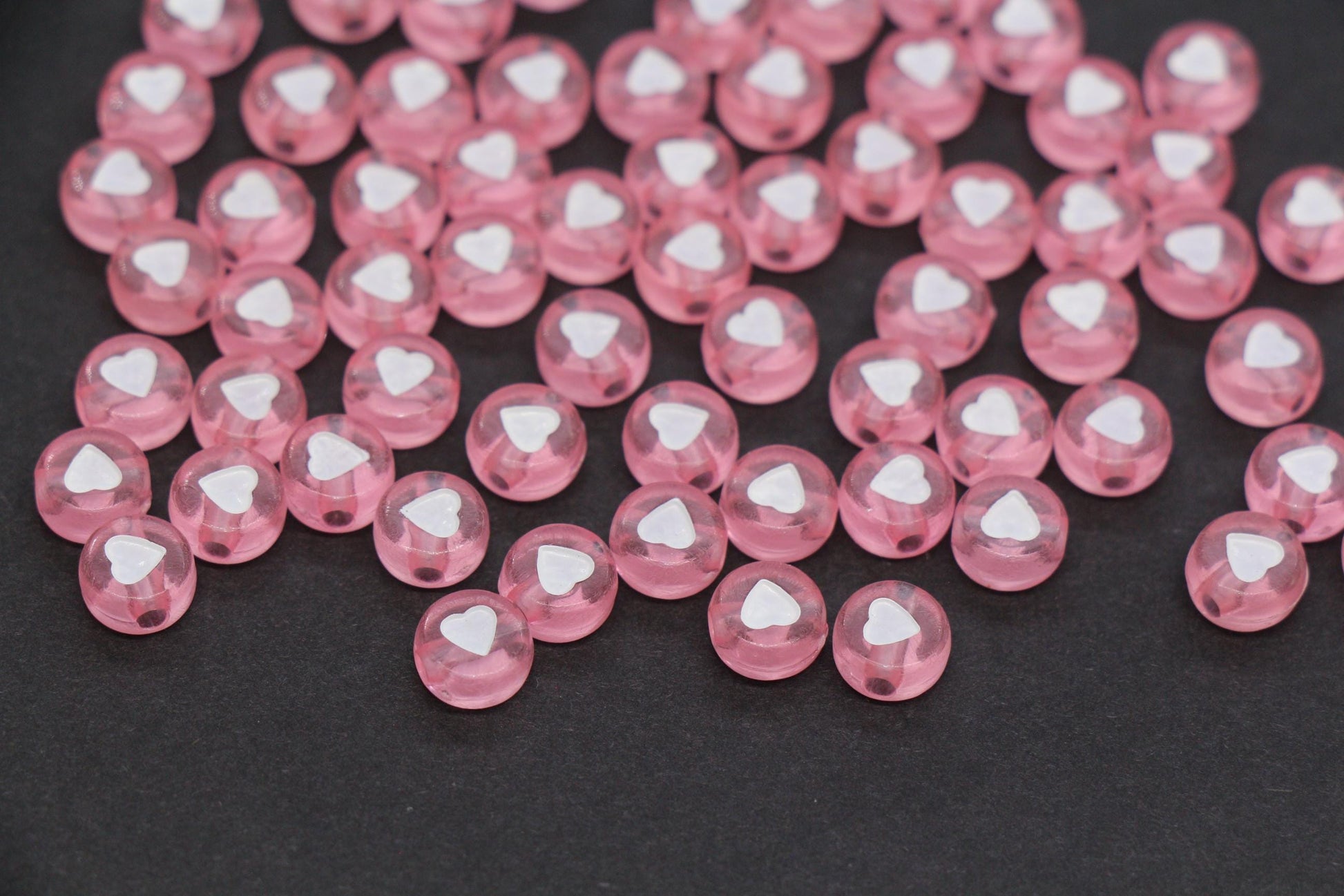 7mm Pink Heart Beads for Bracelets #3598