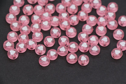 7mm Pink Heart Beads for Bracelets #3598