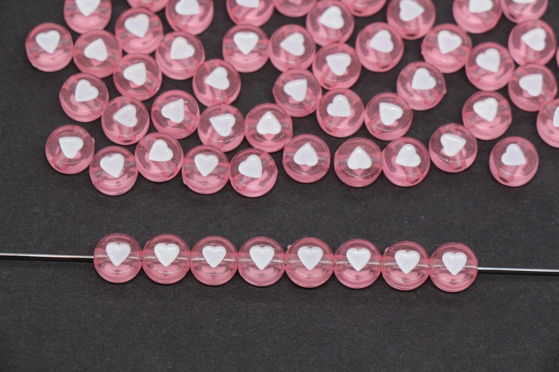 7mm Pink Heart Beads for Bracelets #3598