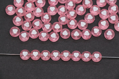 7mm Pink Heart Beads for Bracelets #3598