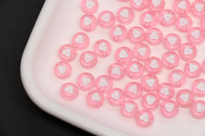 7mm Pink Heart Beads for Bracelets #3598