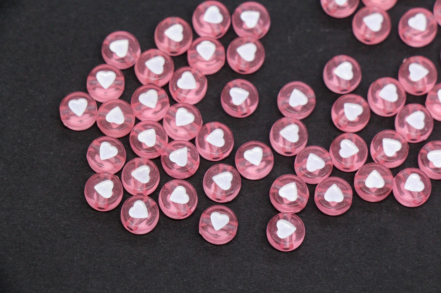 7mm Pink Heart Beads for Bracelets #3598