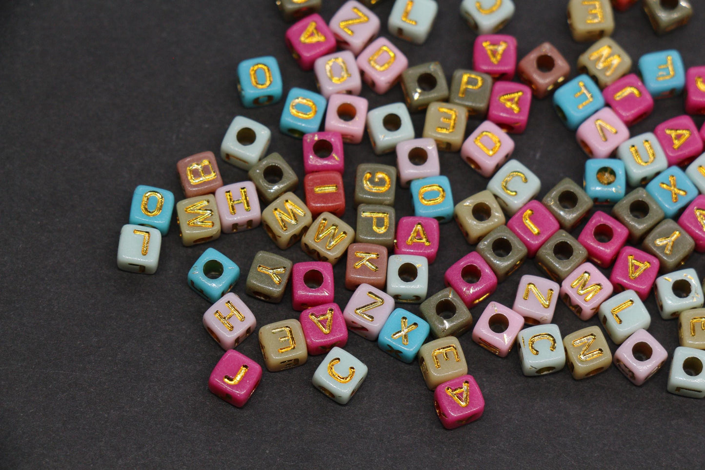 4.8mm Gold Letter Cube Beads for Jewelry #3603