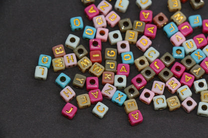 4.8mm Gold Letter Cube Beads for Jewelry #3603