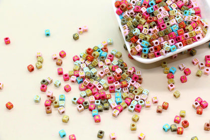 4.8mm Gold Letter Cube Beads for Jewelry #3603