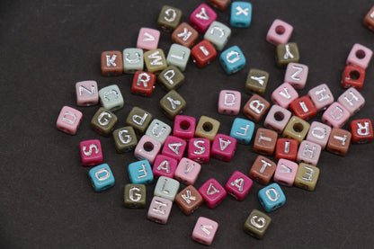 4.8mm Silver Letter Cube Beads for Jewelry #3604