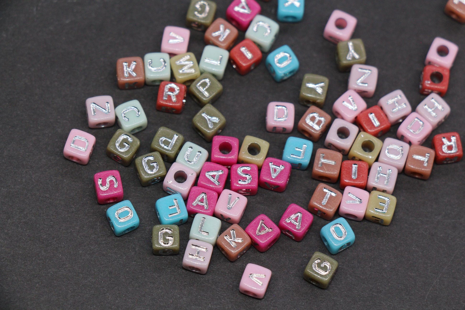 4.8mm Silver Letter Cube Beads for Jewelry #3604