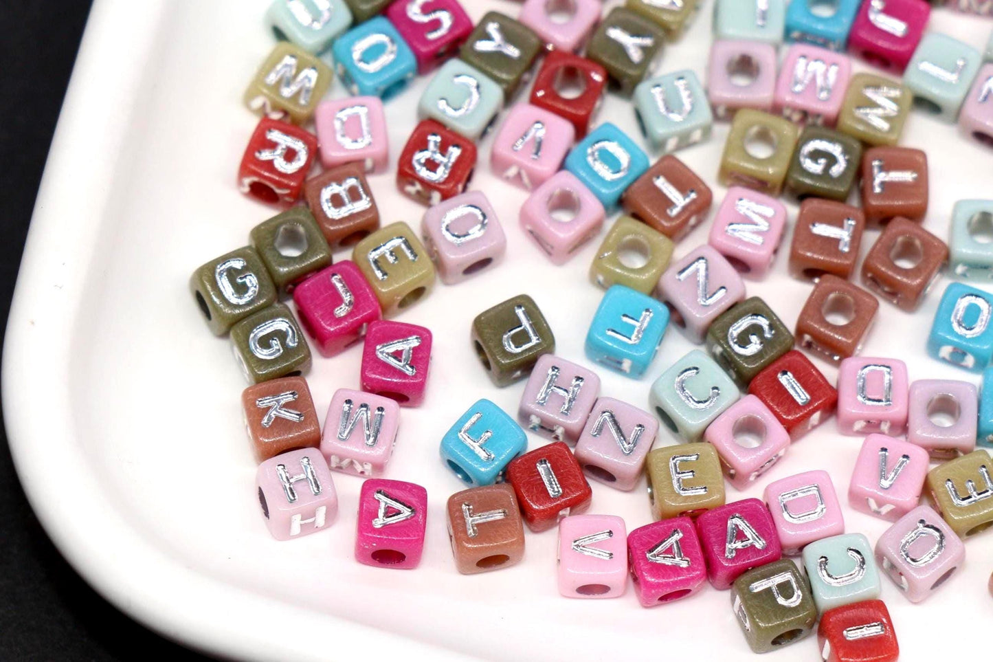 4.8mm Silver Letter Cube Beads for Jewelry #3604